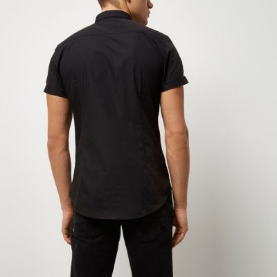 Black short sleeve smart slim fit shirt